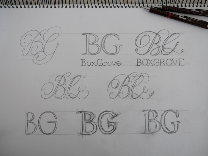 Logo-sketch-2 logo concept sketches on paper - BoxGrove weddings